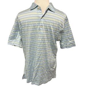 NEW! Peter Millar Blue, White and Yellow Striped Golf Polo Sz S